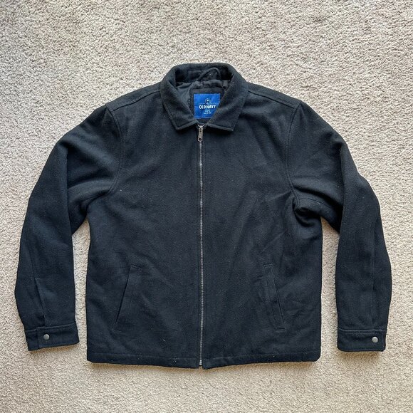 Old Navy Jacket Mens Large Wool Blend Full Zip Spread Collar Black Pockets - Picture 1 of 12
